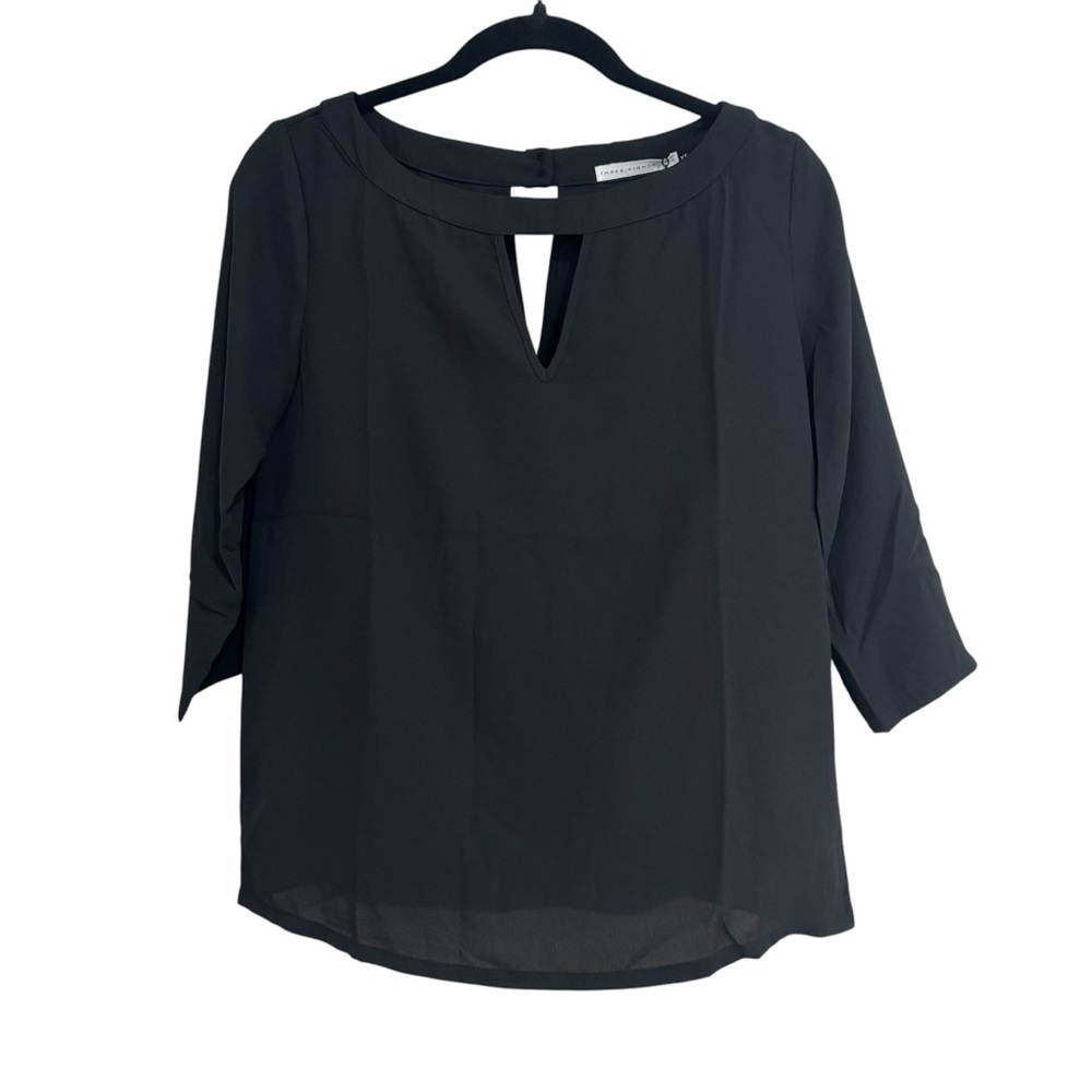 Three Eighty Two Women’s Black Keyhole Neckline 3/4 Sleeve Blouse Sz XS NWT